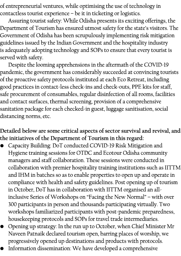 of entrepreneurial ventures, while optimising the use of technology in contactless tourist experience   be it in tick   