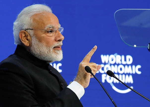 India's Prime Minister Narendra Modi gestures as he speaks at the Opening Plenary during the World Economic Forum (WEF) annual meeting in Davos, Switzerland, January 23, 2018  REUTERS Denis Balibouse