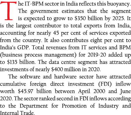 The IT-BPM sector in India reflects this buoyancy  The government estimates that the segment is expected to grow to     