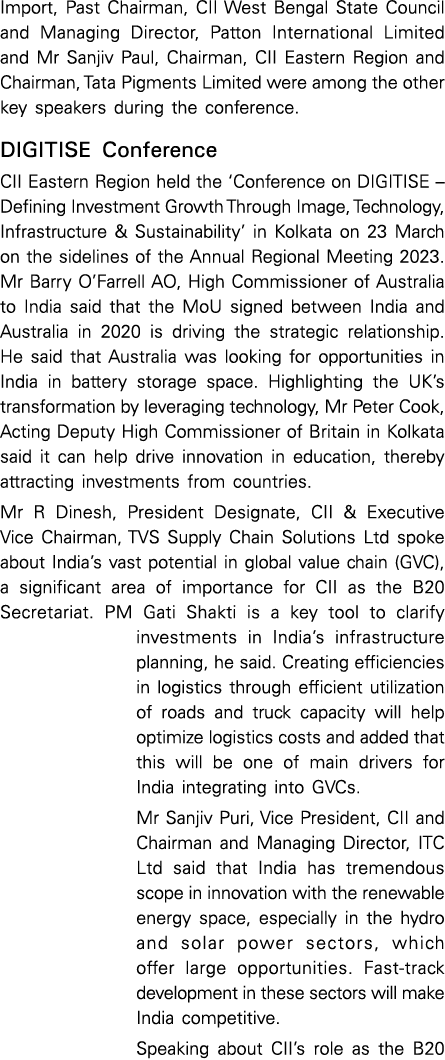 Import, Past Chairman, CII West Bengal State Council and Managing Director, Patton International Limited and Mr Sanji...