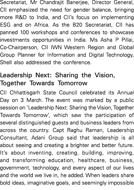 Secretariat, Mr Chandrajit Banerjee, Director General, CII emphasized the need for gender balance, bringing more R&D ...
