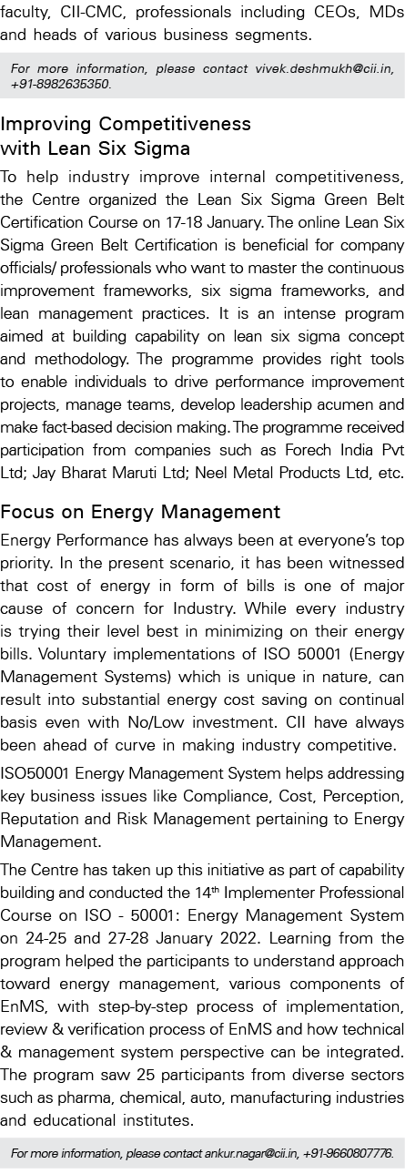 faculty, CII-CMC, professionals including CEOs, MDs and heads of various business segments    Improving Competitivene   
