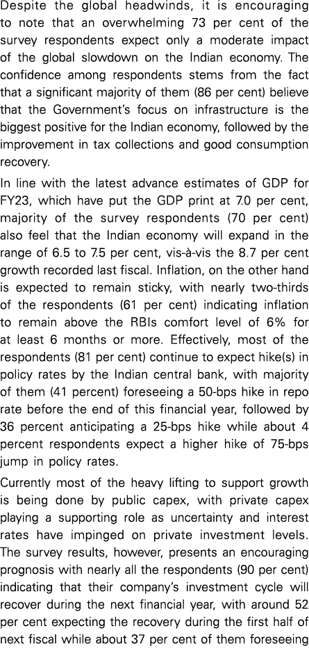 Despite the global headwinds, it is encouraging to note that an overwhelming 73 per cent of the survey respondents ex...