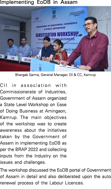 Implementing EoDB in Assam ￼ Bhargab Sarma, General Manager, DI & CC, Kamrup CII in association with Commissionerate ...