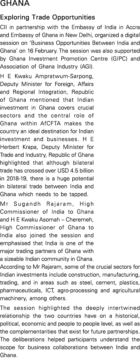 Ghana Exploring Trade Opportunities CII in partnership with the Embassy of India in Accra and Embassy of Ghana in New   