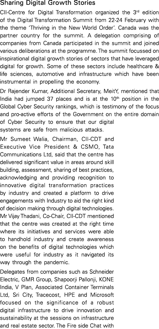 Sharing Digital Growth Stories CII-Centre for Digital Transformation organized the 3rd edition of the Digital Transfo   