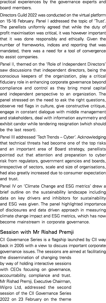 practical experiences by the governance experts and board members  Directors Guild 2022 was conducted on the virtual    