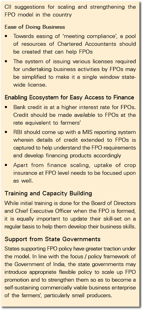 CII suggestions for scaling and strengthening the FPO model in the country Ease of Doing Business   Towards easing of   