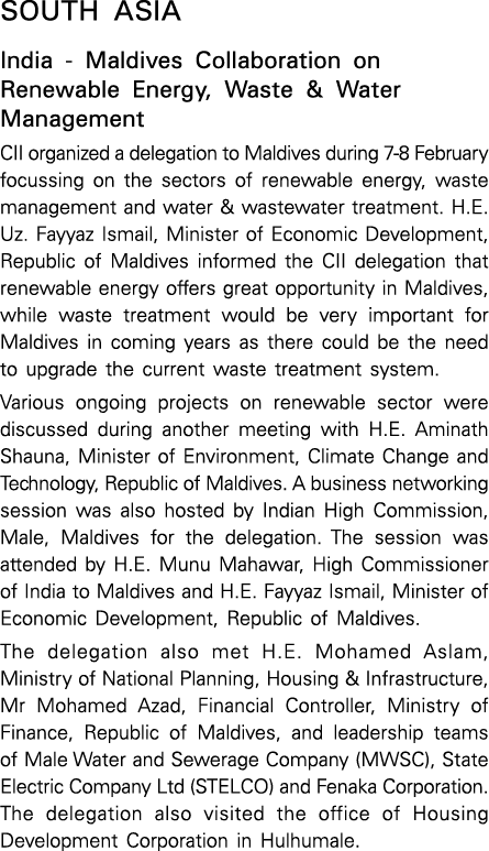 South Asia India Maldives Collaboration on Renewable Energy, Waste & Water Management CII organized a delegation to M...