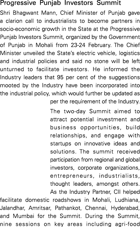 Progressive Punjab Investors Summit Shri Bhagwant Mann, Chief Minister of Punjab gave a clarion call to industrialist...