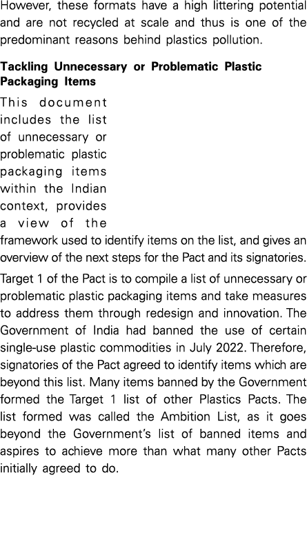 However, these formats have a high littering potential and are not recycled at scale and thus is one of the predomina...