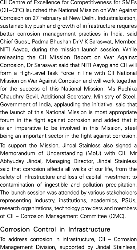 CII Centre of Excellence for Competitiveness for SMEs (CII – CFC) launched the National Mission on War Against Corros...