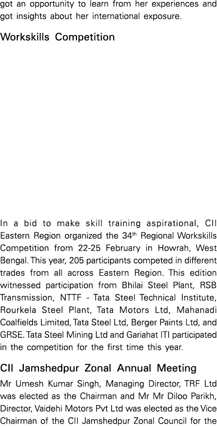 got an opportunity to learn from her experiences and got insights about her international exposure. Workskills Compet...