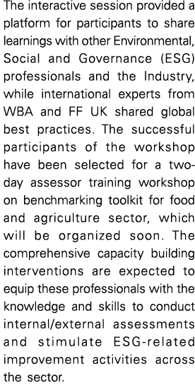 The interactive session provided a platform for participants to share learnings with other Environmental, Social and ...