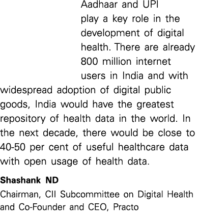 Aadhaar and UPI play a key role in the development of digital health. There are already 800 million internet users in...