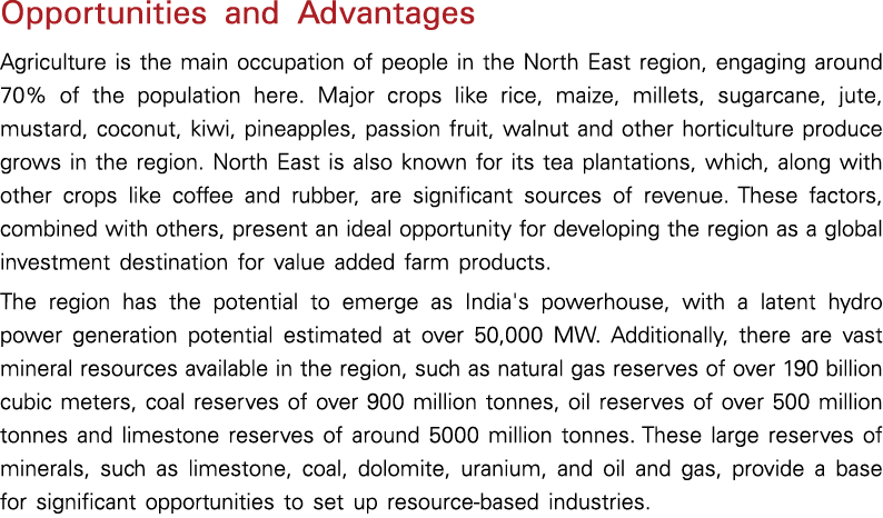 Opportunities and Advantages Agriculture is the main occupation of people in the North East region, engaging around 7...