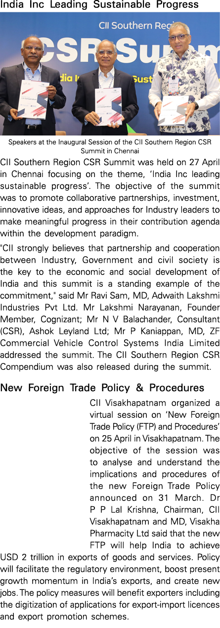 India Inc Leading Sustainable Progress ￼ Speakers at the Inaugural Session of the CII Southern Region CSR Summit in C...