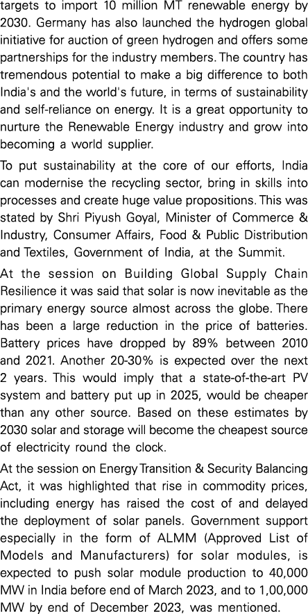 targets to import 10 million MT renewable energy by 2030  Germany has also launched the hydrogen global initiative fo   
