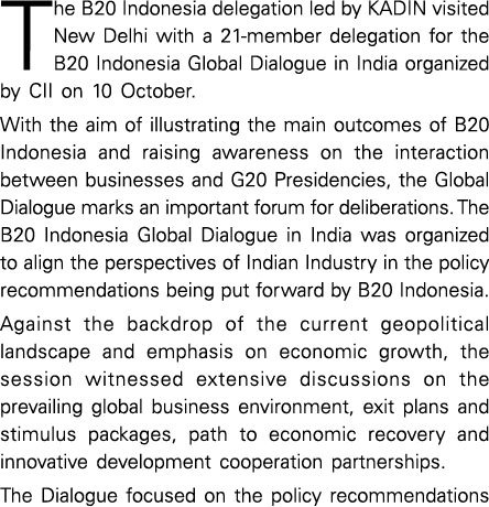 The B20 Indonesia delegation led by KADIN visited New Delhi with a 21-member delegation for the B20 Indonesia Global    