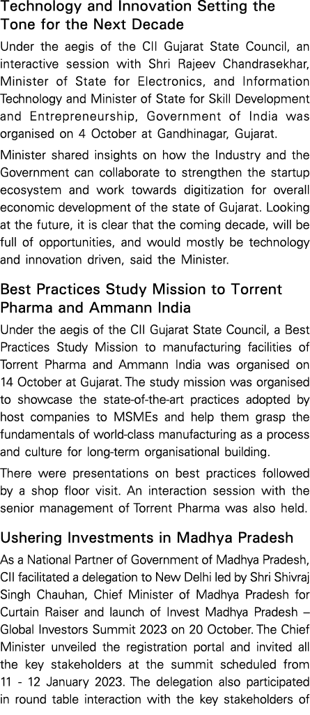 Technology and Innovation Setting the Tone for the Next Decade Under the aegis of the CII Gujarat State Council, an i   