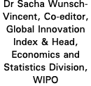 Dr Sacha Wunsch-Vincent, Co-editor, Global Innovation Index & Head, Economics and Statistics Division, WIPO