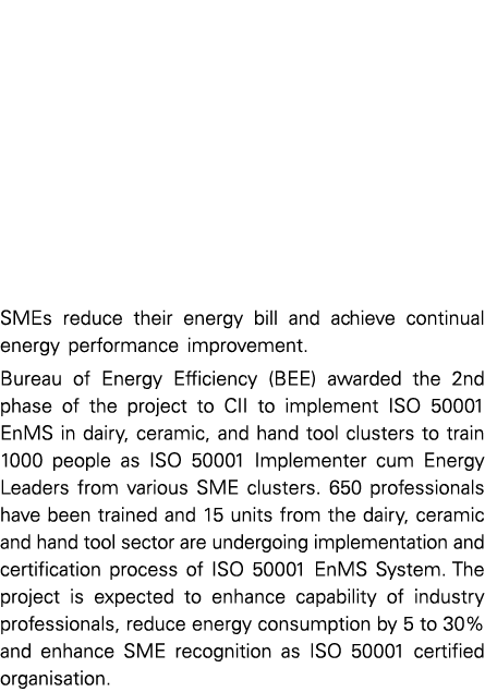 SMEs reduce their energy bill and achieve continual energy performance improvement  Bureau of Energy Efficiency (BEE)   