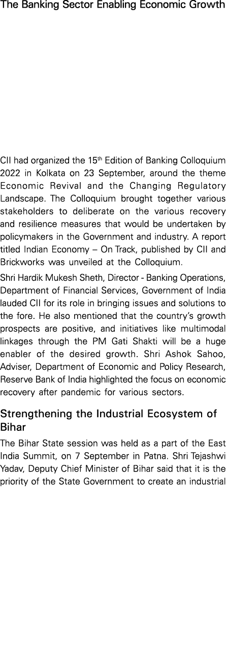 The Banking Sector Enabling Economic Growth CII had organized the 15th Edition of Banking Colloquium 2022 in Kolkata    