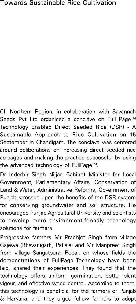 Towards Sustainable Rice Cultivation CII Northern Region, in collaboration with Savannah Seeds Pvt Ltd organised a co   