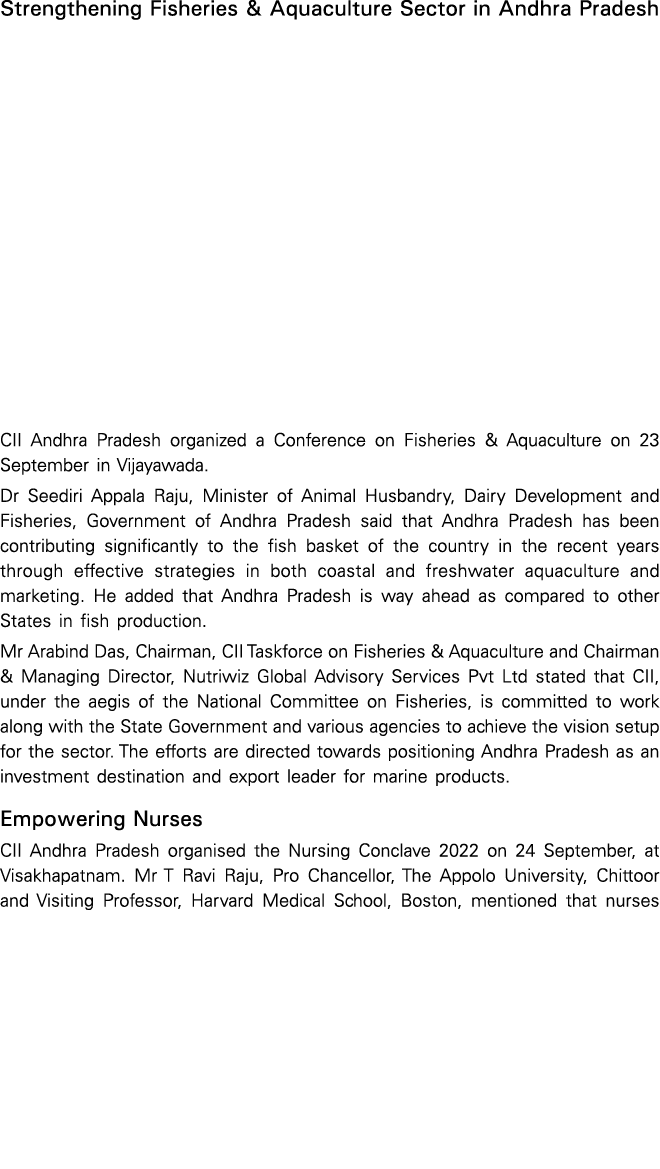 Strengthening Fisheries & Aquaculture Sector in Andhra Pradesh CII Andhra Pradesh organized a Conference on Fisheries   