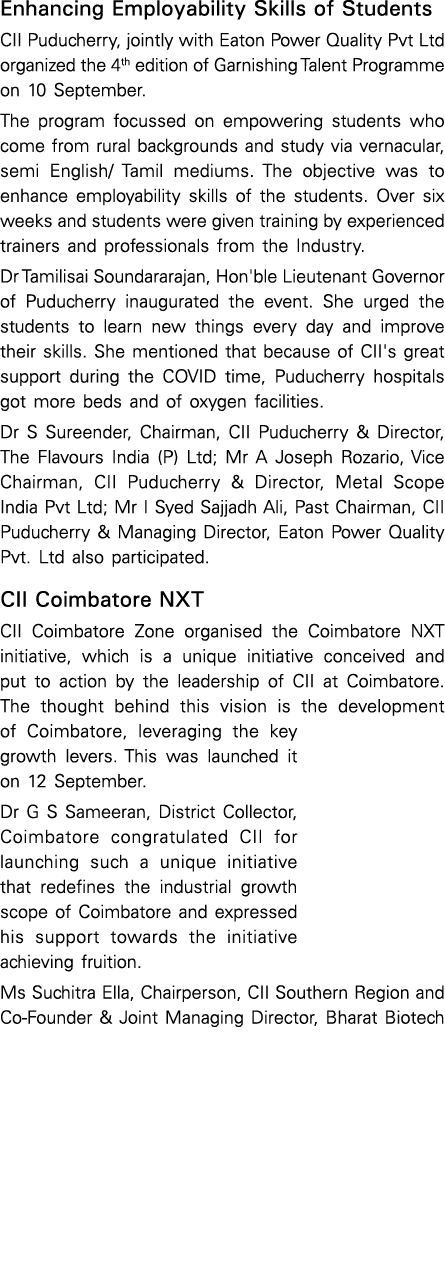 Enhancing Employability Skills of Students CII Puducherry, jointly with Eaton Power Quality Pvt Ltd organized the 4th   