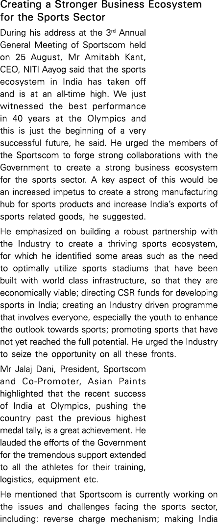 Creating a Stronger Business Ecosystem for the Sports Sector During his address at the 3rd Annual General Meeting of    