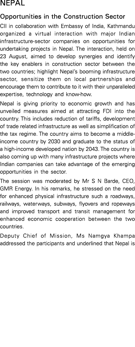 Nepal Opportunities in the Construction Sector CII in collaboration with Embassy of India, Kathmandu organized a virt   