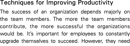 Techniques for Improving Productivity The success of an organization depends majorly on the team members  The more th   