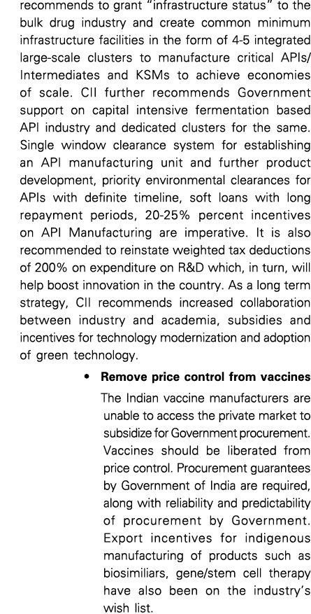 recommends to grant  infrastructure status  to the bulk drug industry and create common minimum infrastructure facili   