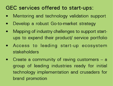 GEC services offered to start-ups:   Mentoring and technology validation support   Develop a robust Go-to-market stra   