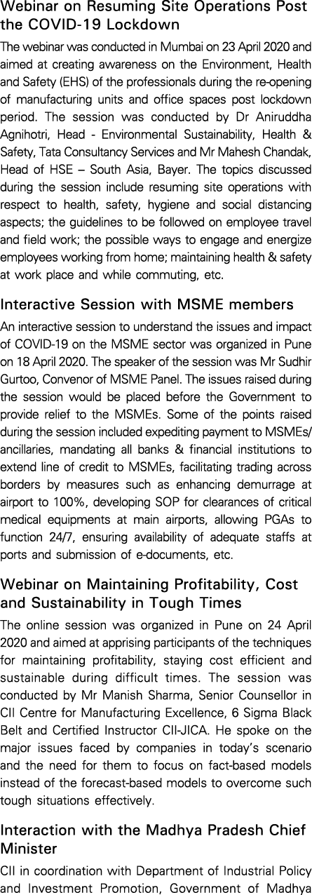 Webinar on Resuming Site Operations Post the COVID-19 Lockdown The webinar was conducted in Mumbai on 23 April 2020 a   