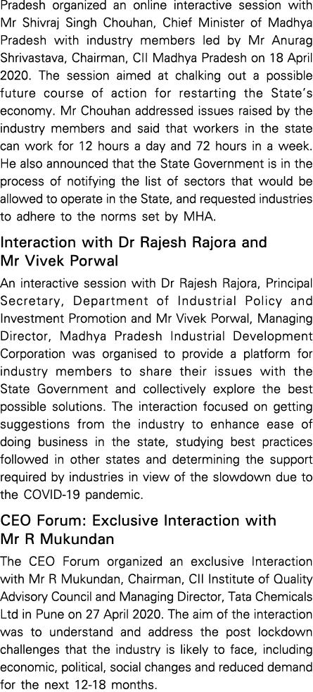 Pradesh organized an online interactive session with Mr Shivraj Singh Chouhan, Chief Minister of Madhya Pradesh with    