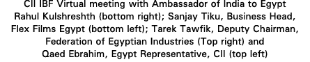 CII IBF Virtual meeting with Ambassador of India to Egypt Rahul Kulshreshth (bottom right); Sanjay Tiku, Business Hea   