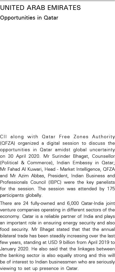 UNITED ARAB EMIRATES Opportunities in Qatar CII along with Qatar Free Zones Authority (QFZA) organized a digital sess   