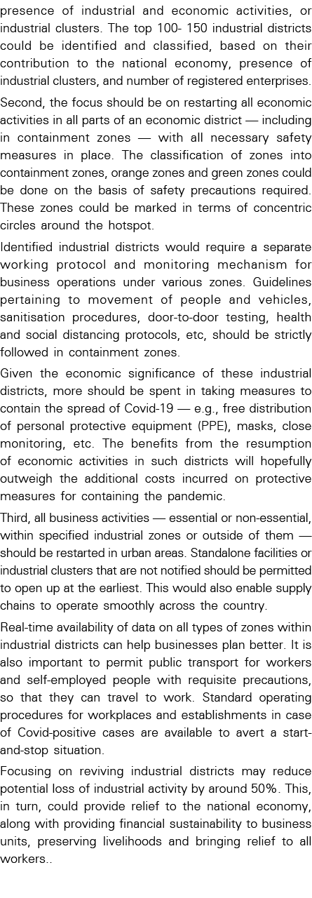 presence of industrial and economic activities, or industrial clusters  The top 100- 150 industrial districts could b   