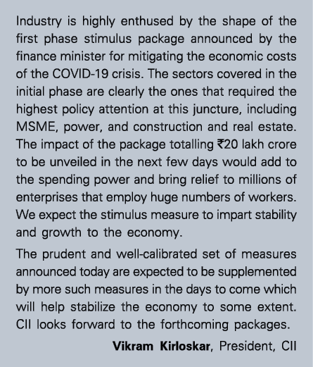 Industry is highly enthused by the shape of the first phase stimulus package announced by the finance minister for mi   